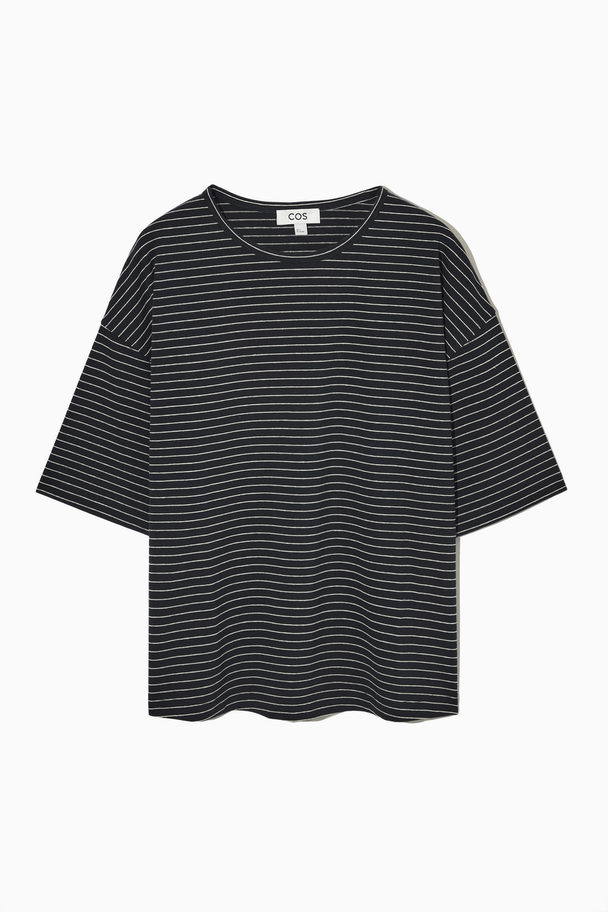 COS Boxy-fit Cotton-blend Knitted T-shirt Dark Navy / White