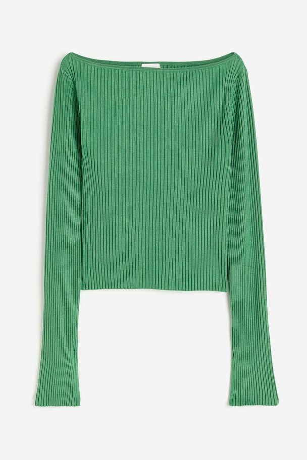 H&M Geripptes Shirt mit U-Boot-Ausschnitt Grün