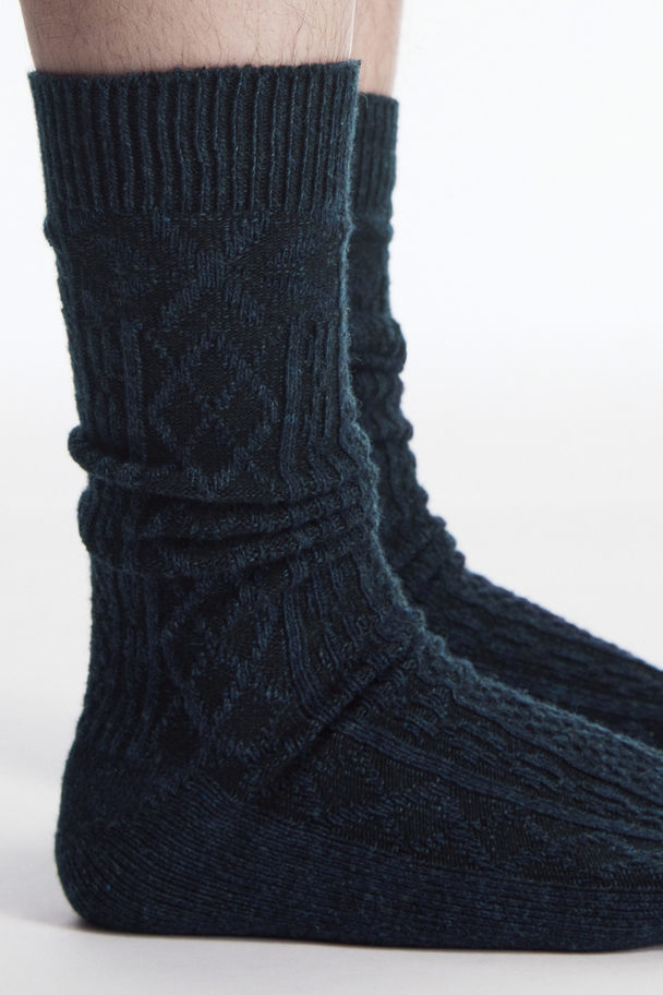 COS Chunky Argyle Cable-knit Socks Navy