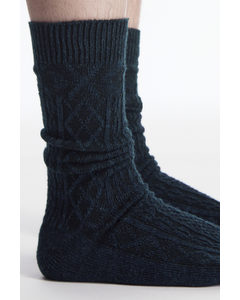 Chunky Argyle Cable-knit Socks Navy