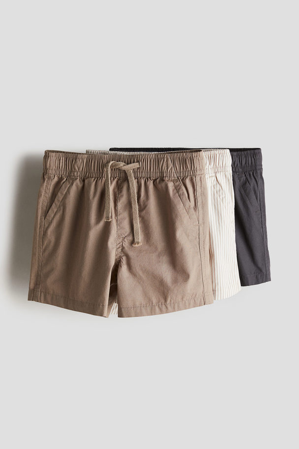 H&M 3er-Pack Baumwollshorts Beige/Gestreift