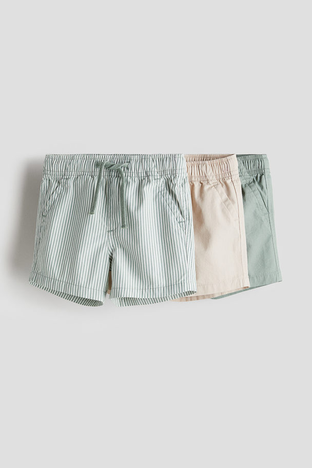 H&M 3-pack Cotton Shorts Light Dusty Green/beige