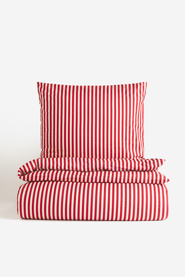 H&M HOME Cotton Single Duvet Cover Set Red/striped