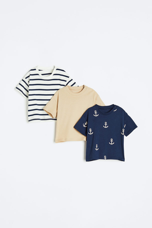 H&M 3-pack T-shirt Marineblå/ankere