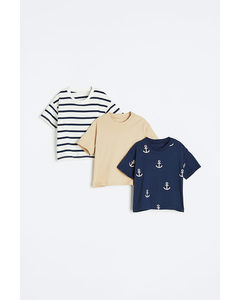 3-pack T-shirts Navy Blue/anchors