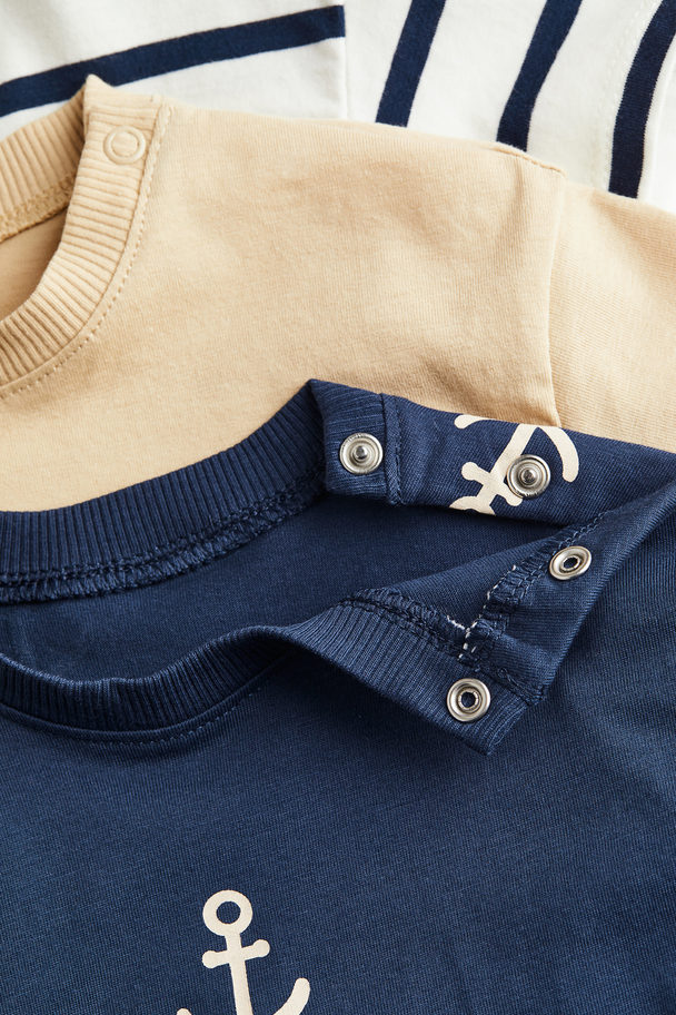 H&M Set Van 3 T-shirts Marineblauw/ankers