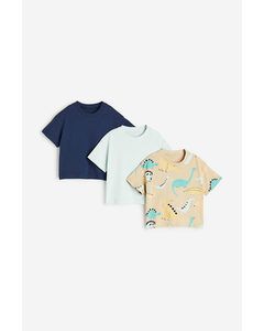 3er-Pack T-Shirts Beige/Dinosaurier