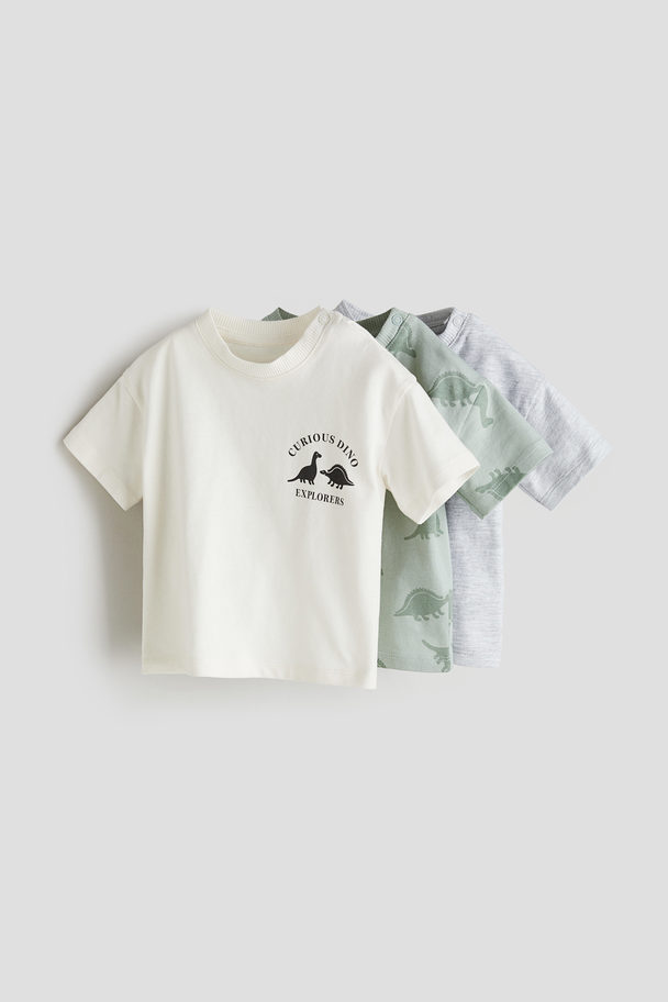 H&M 3er-Pack T-Shirts Hellgrün/Dinosaurier