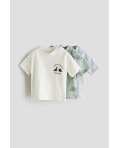 3er-Pack T-Shirts Hellgrün/Dinosaurier