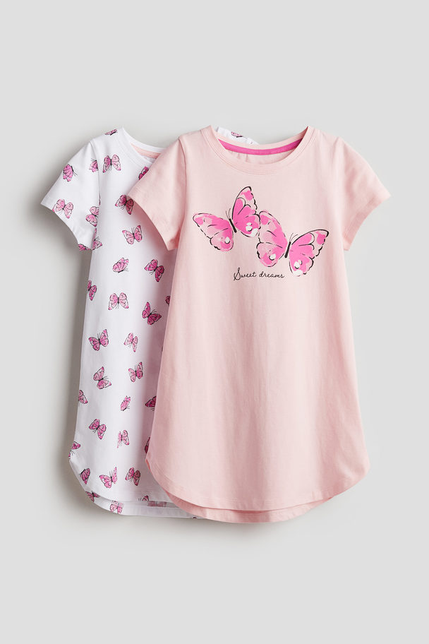 H&M 2-pack Cotton Jersey Nightdresses Pink/sweet Dreams