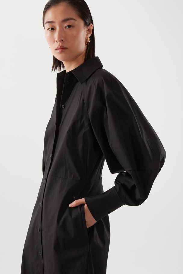 COS Waisted Midi Shirt Dress Black