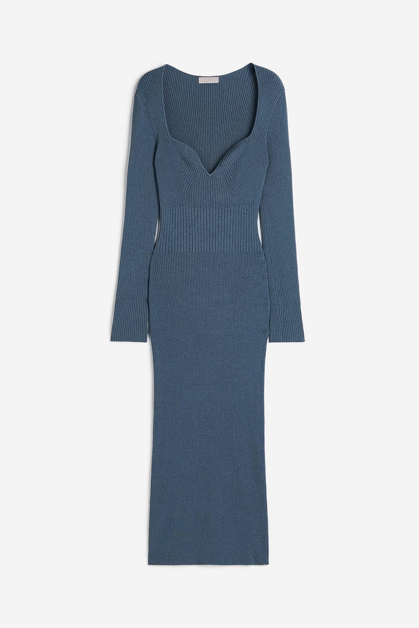 H&M Ribbstickad Bodycon-klänning Duvblå