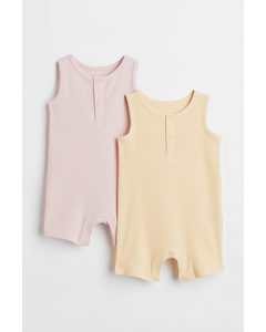 2-pack Sleeveless Cotton Romper Suits Light Pink/light Yellow