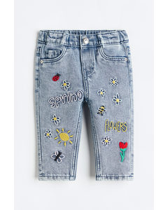 Jeans Straight Fit Lys Denimblå/blomster