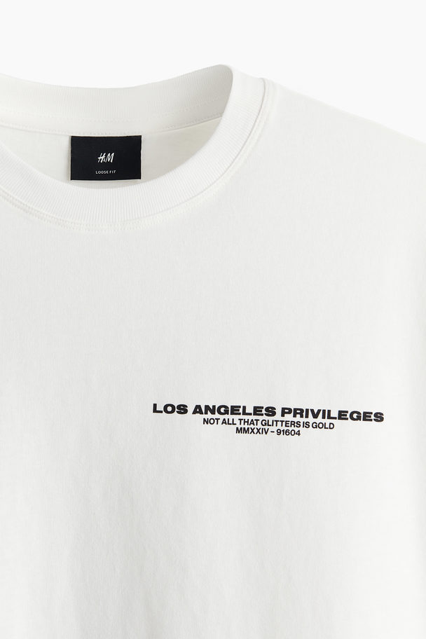 H&M T-shirt Met Print - Loose Fit Wit/los Angeles