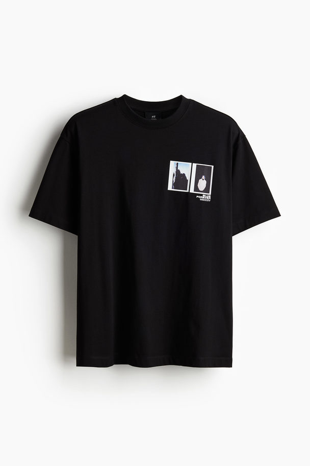 H&M Loose Fit Printed T-shirt Black/blue Forever