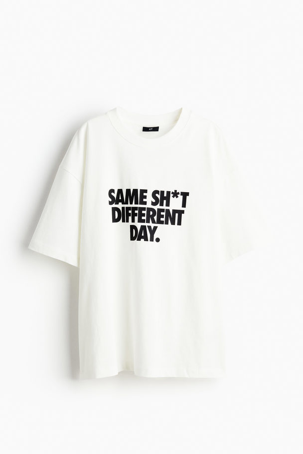 H&M Loose Fit T-shirt Med Trykk Hvit/same Sh*t