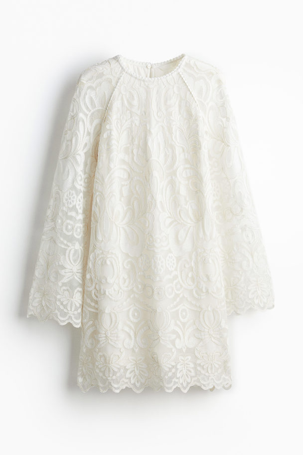 H&M Besticktes Kleid Weiß