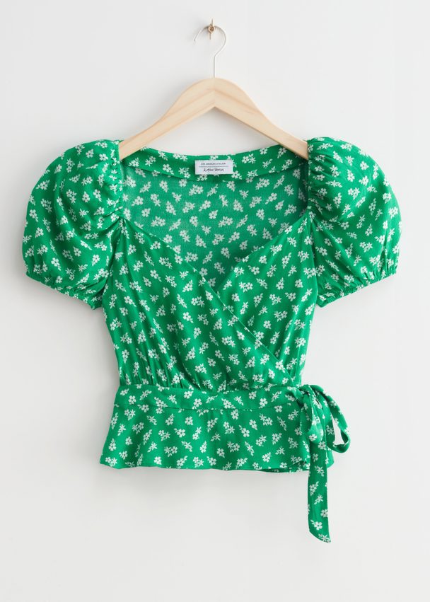 & Other Stories Puff Sleeve Wrap Blouse Green