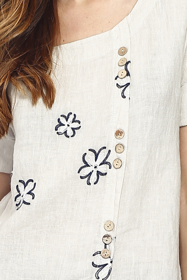 Le Jardin du Lin Pure Linen Shirt With Embroidery And Buttons On The Front