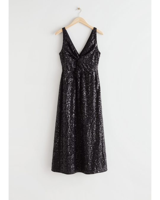 & Other Stories Strappy Sequin Midi Dress Black