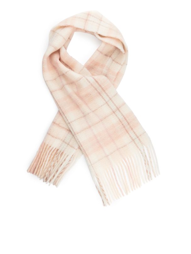 Arket Check-pattern Wool Scarf Off White/pink