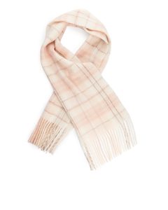 Check-pattern Wool Scarf Off White/pink