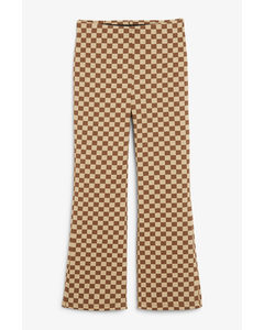 Soft High Waist Trousers Beige & Brown Checkboard
