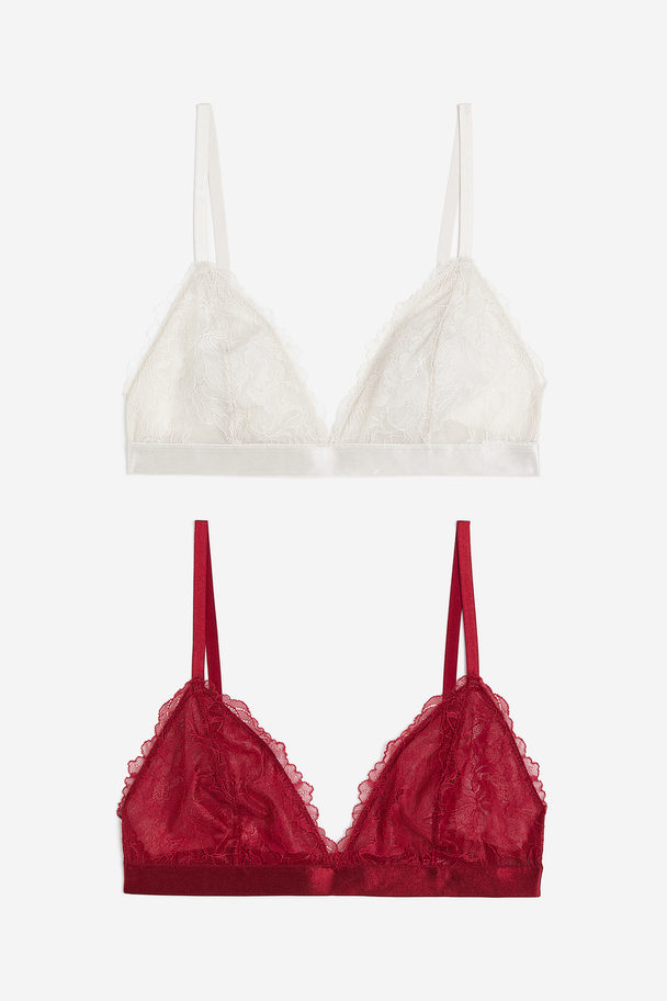 H&M 2-pack Soft Lace Bras Dark Red/light Beige
