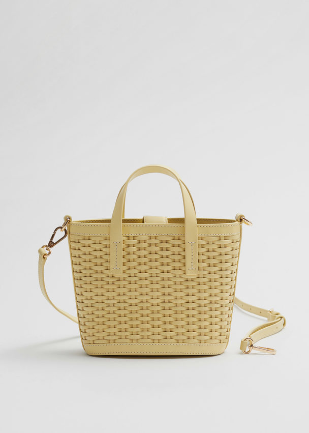 & Other Stories Braided Leather Bucket Bag Dusty Lemon