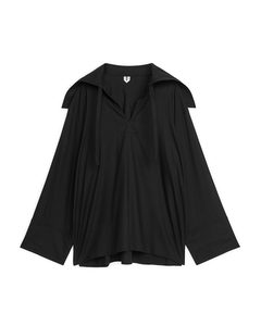 Linen Blend Pop-over Sailor Shirt Black