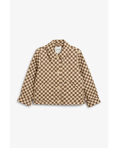 Cropped Padded Jacket Brown And Beige Check