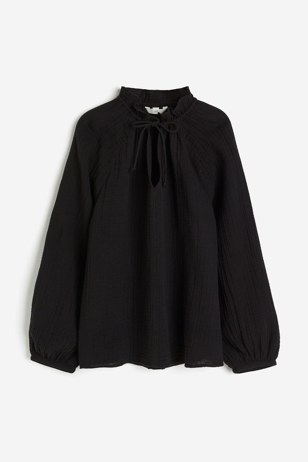 H&M Mousseline Popover-blouse Zwart