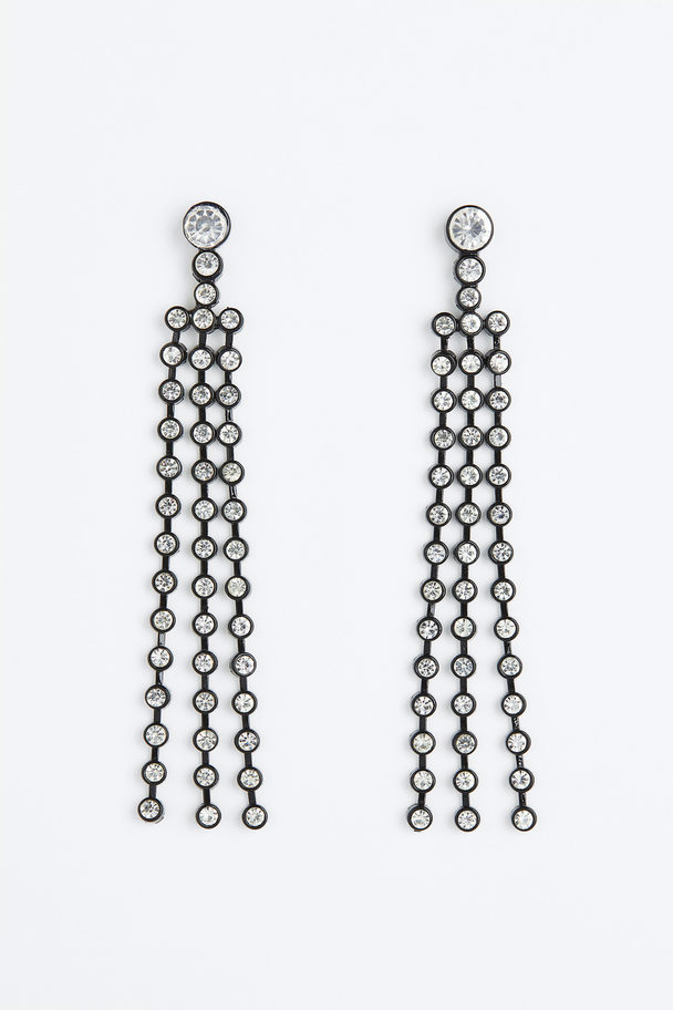 H&M Rhinestone Earrings Black/silver-coloured