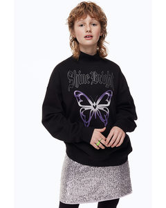 Oversized Sweater Met Turtleneck Zwart/shine Bright