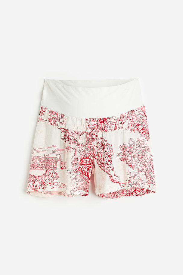 H&M MAMA Pull-on-Shorts Weiß/Rot gemustert