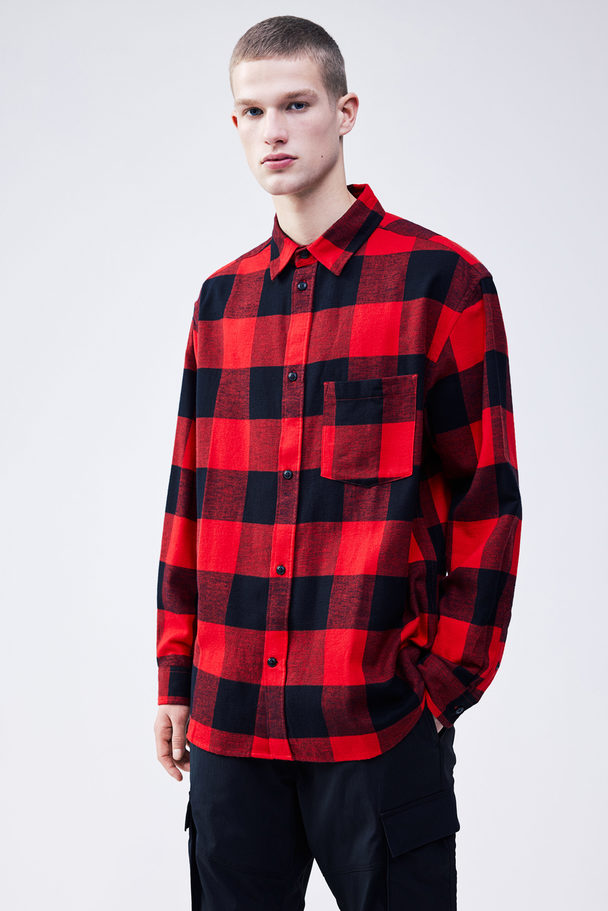 H&M Relaxed Fit Flannel Shirt Red/checked