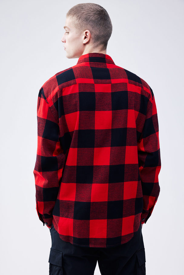 H&M Relaxed Fit Flannel Shirt Red/checked