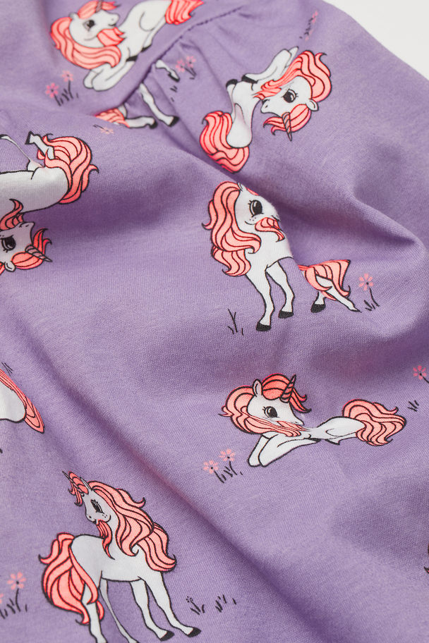 H&M Patterned Jersey Dress Purple/unicorns