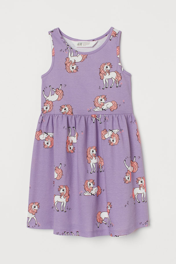 H&M Patterned Jersey Dress Purple/unicorns