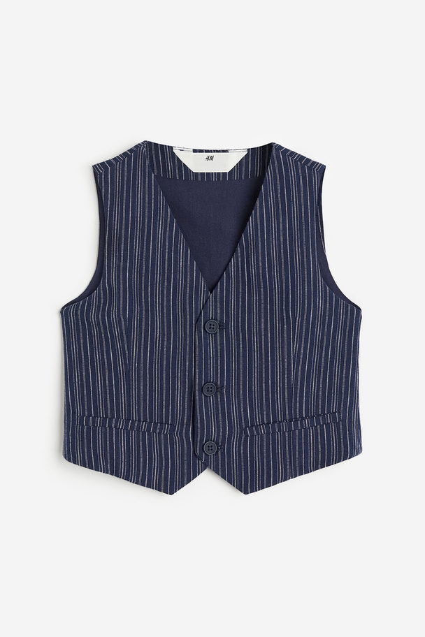 H&M Suit Waistcoat Navy Blue/striped