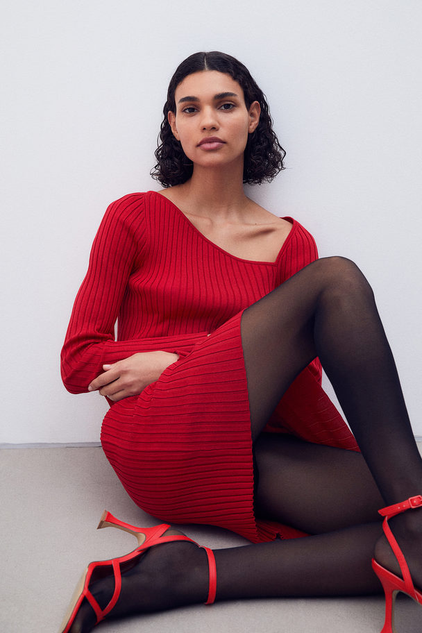 H&M Rib-knit Bodycon Dress Red