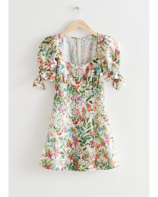 & Other Stories Printed Square Neck Mini Dress Green/white Florals