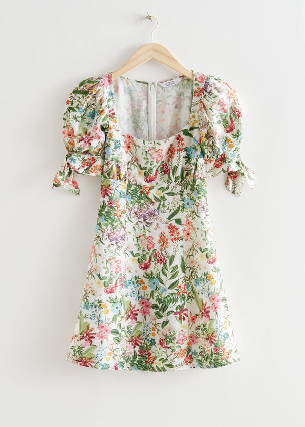 & Other Stories Printed Square Neck Mini Dress Green/white Florals