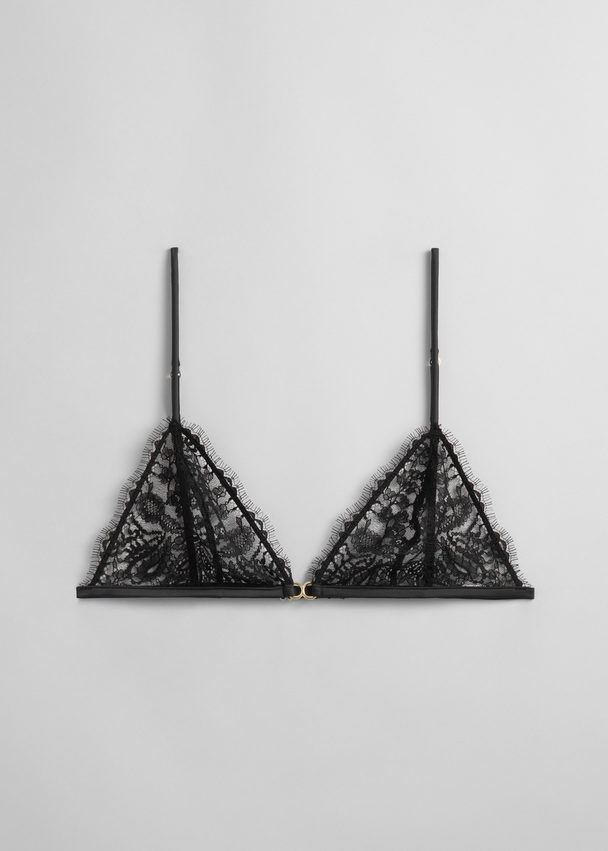 & Other Stories Floral Lace Soft Bra Black