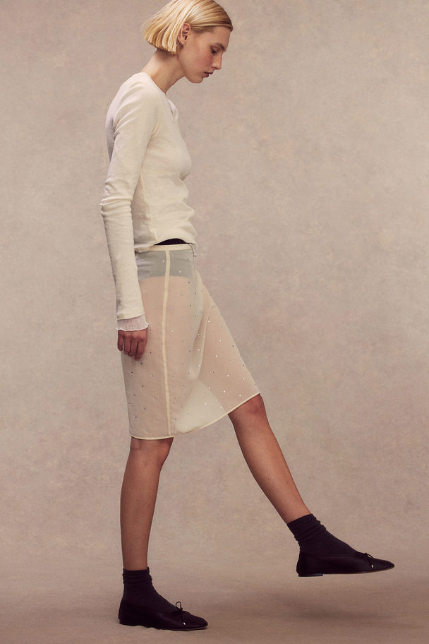 H&M Rhinestone-embellished Skirt Light Beige