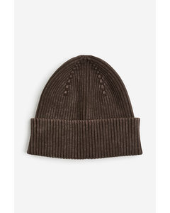 Rib-knit Cotton Hat Brown