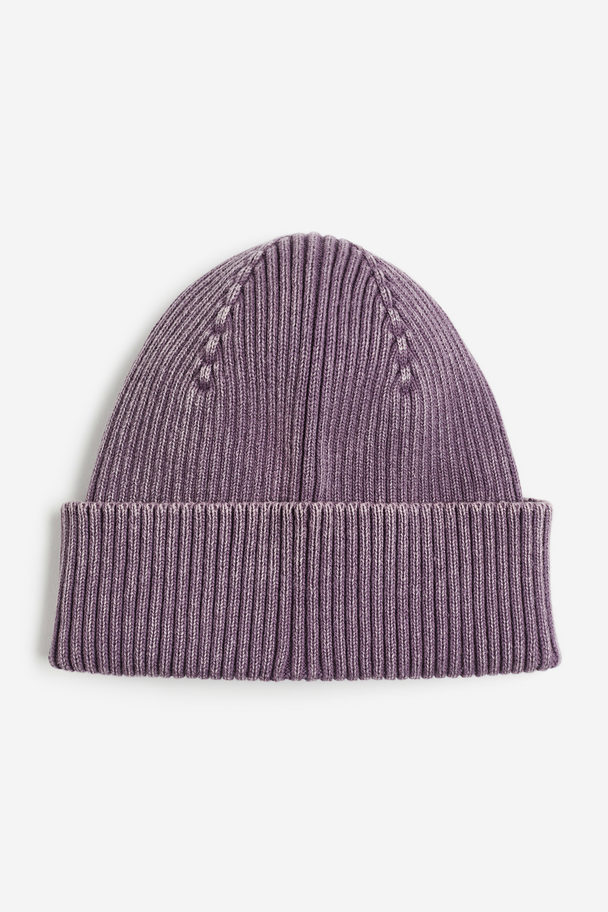 H&M Rib-knit Cotton Hat Dark Purple