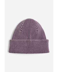 Rib-knit Cotton Hat Dark Purple