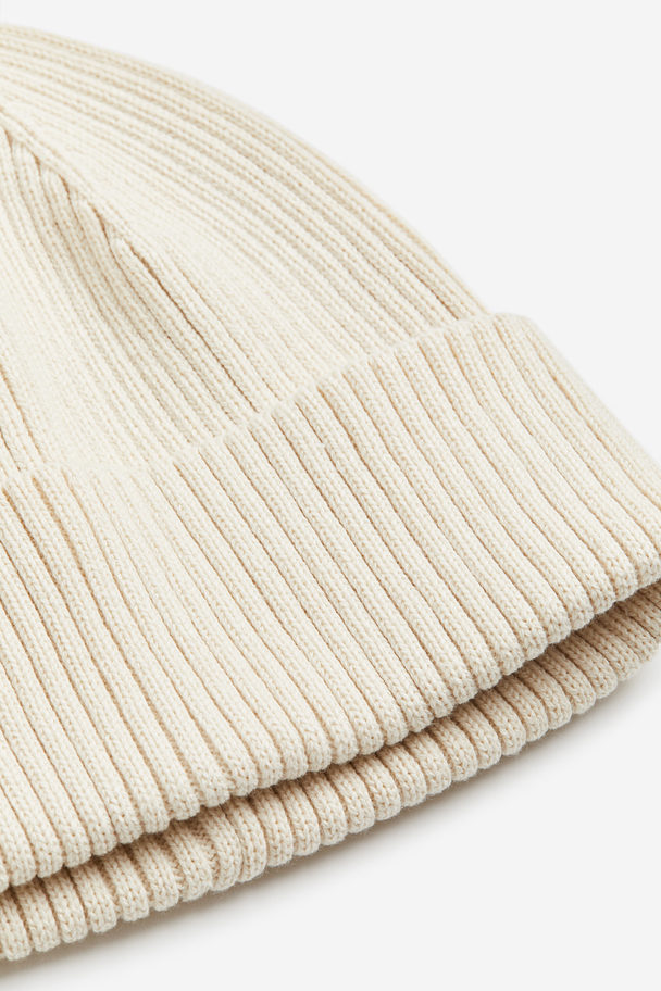 H&M Rib-knit Cotton Hat Light Beige